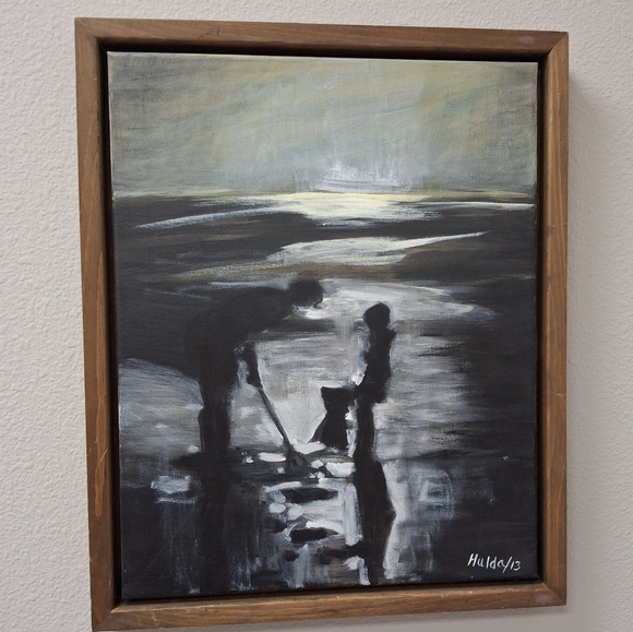 Twilight Coast Impressionistic Painting on Canvas Framed 18" wide x 22"tall - Picture 1 of 10